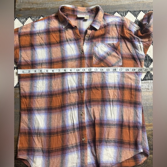 Daytrip Orange and Blue Plaid Button Down Shirt - Picture 5 of 7